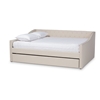 Baxton Studio Haylie Modern and Contemporary Beige Fabric Upholstered Queen Size Daybed with Roll-Out Trundle Bed